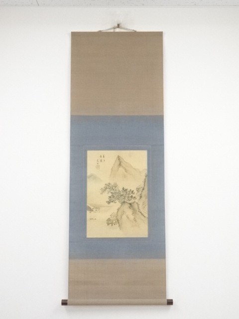 掛け軸 清水栄一 赤富士之図 絹本 希少 軸装 茶道具 掛軸 二重箱 美品